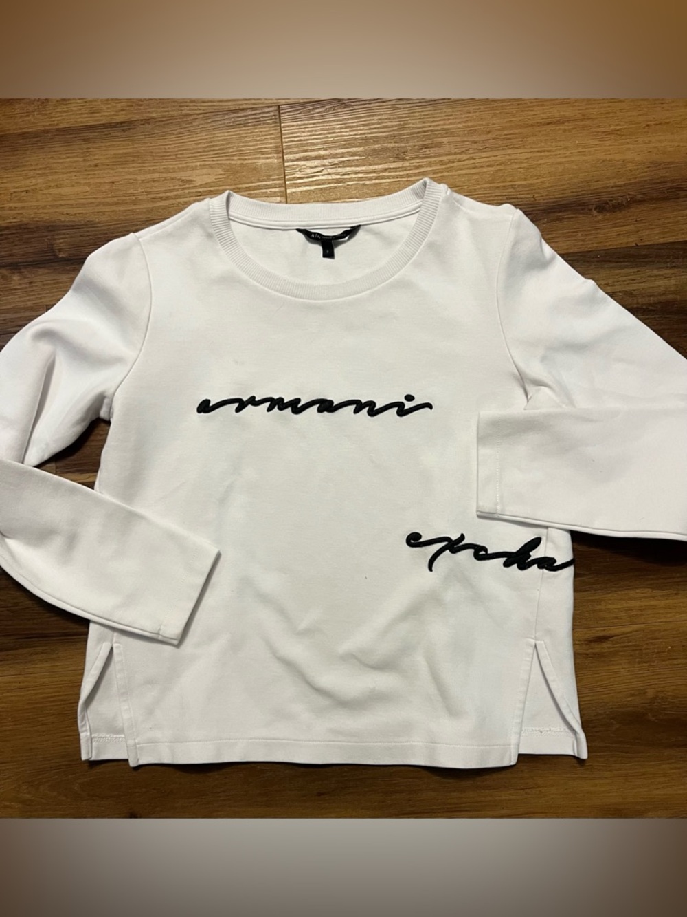 Armani Exchange White Crewneck Top with Black Neck Label